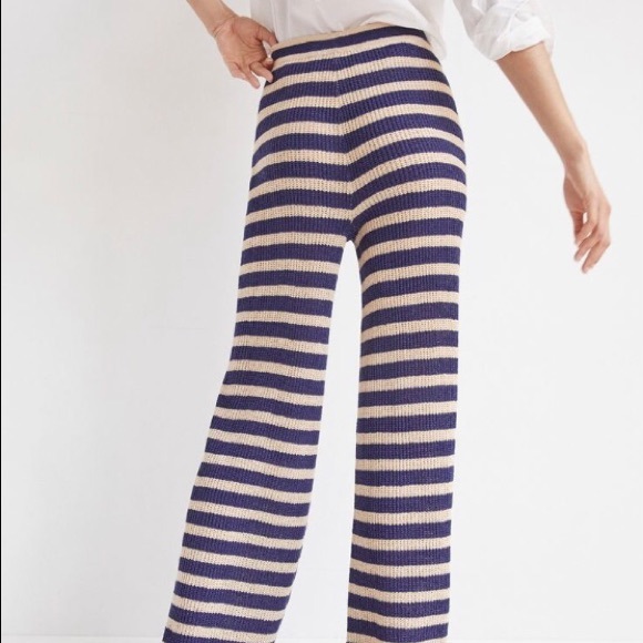NWT ANTHROPOLOGIE FLAT WHITE STRIPED KNIT PANTS IN NAVY - Picture 5 of 10